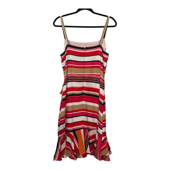 Nicole Miller Studio Size 12 Retro Stripe Fit Flare Dress Pink Orange Cream - Picture 3 of 8